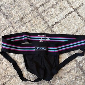 Men’s Black Jockstrap with Teal & Pink Stripe Waistband
